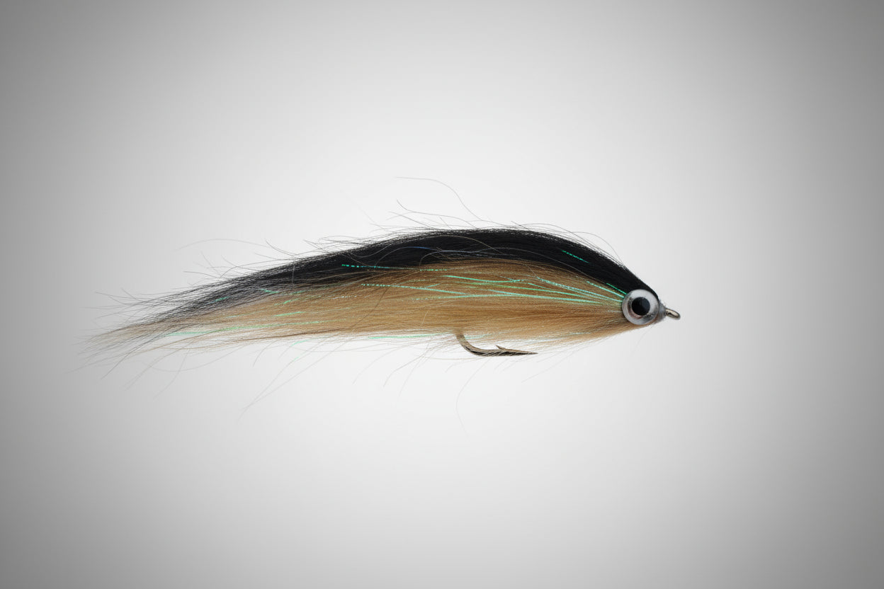 Fishing fly on a dark brown background