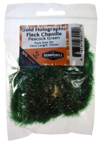 Gold Tinsel Fleck 15mm Large Peacock Green